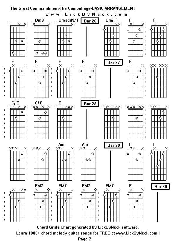 Chord Grids Chart of chord melody fingerstyle guitar song-The Great Commandment-The Camouflage-BASIC ARRANGEMENT,generated by LickByNeck software.